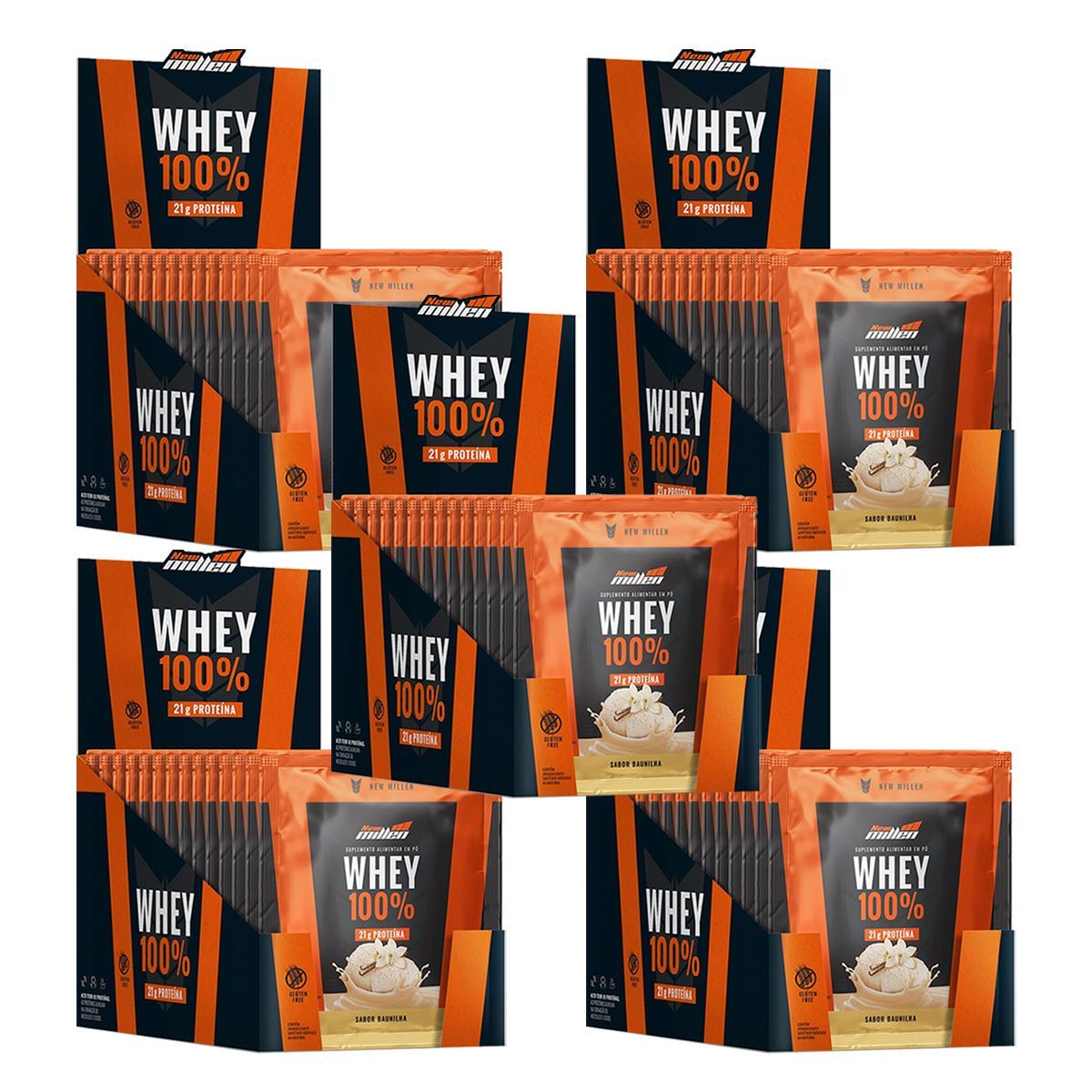 Kit 5X Isolate Protein Zero Lactose - 15 Sach�s de 30g Baunilha - New Millen
