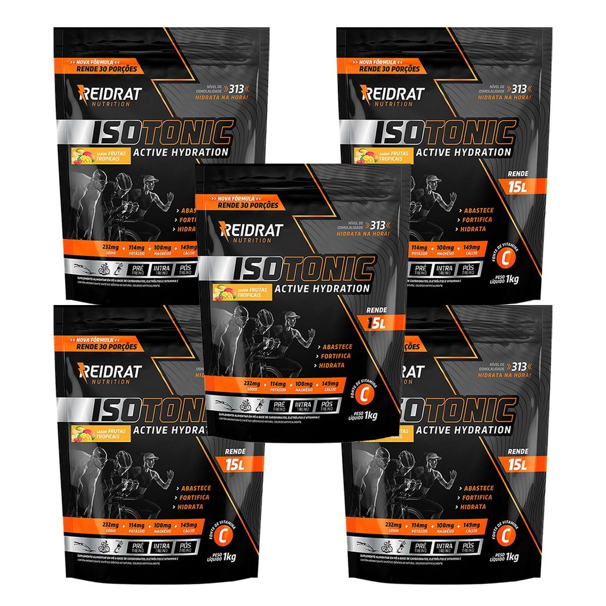 Kit 5X Isotonic Active Hydration - 1000g Frutas Tropicais - Reidrat