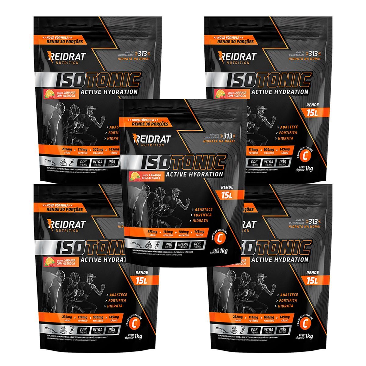 Kit 5X Isotonic Active Hydration - 1000g Laranja e Acerola - Reidrat