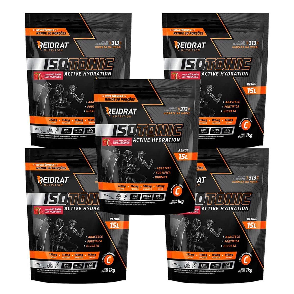 Kit 5X Isotonic Active Hydration - 1000g Melancia com Morango - Reidrat	