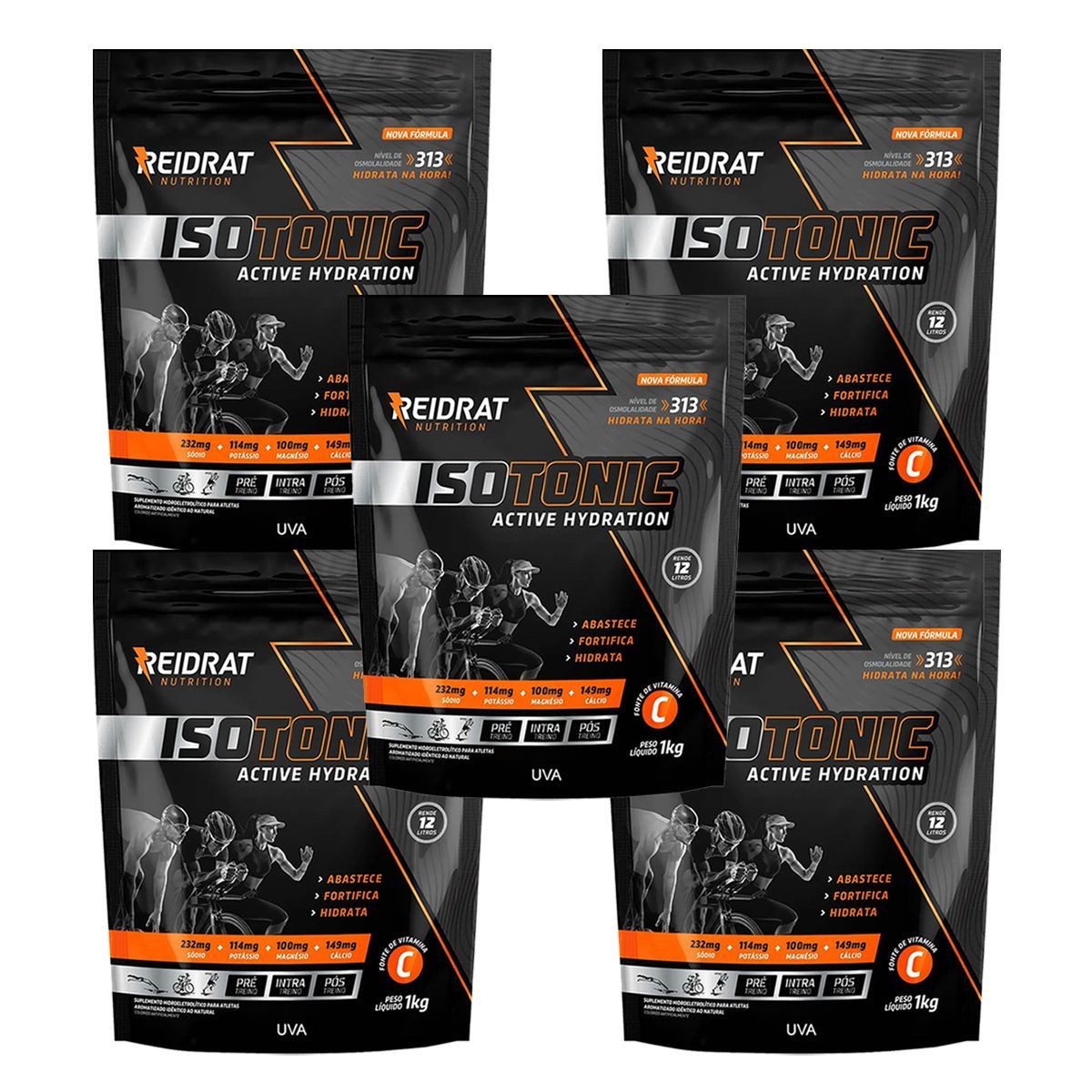 Kit 5X Isotonic Active Hydration - 1000g Refil Uva - Reidrat