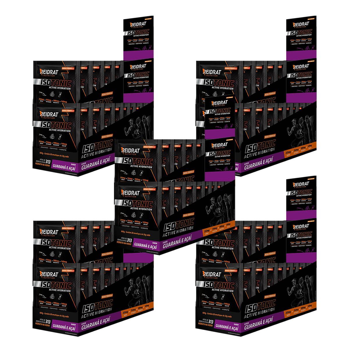 Kit 5X Isotonic Active Hydration - 20 Sach�s de 33g Guaran� com A�a� - Reidrat
