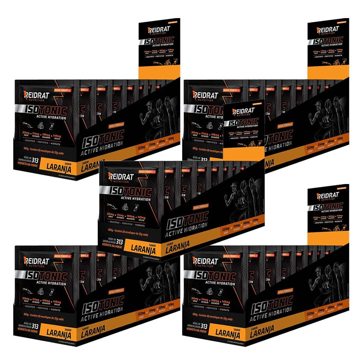Kit 5X Isotonic Active Hydration - 20 Sach�s de 33g Laranja - Reidrat