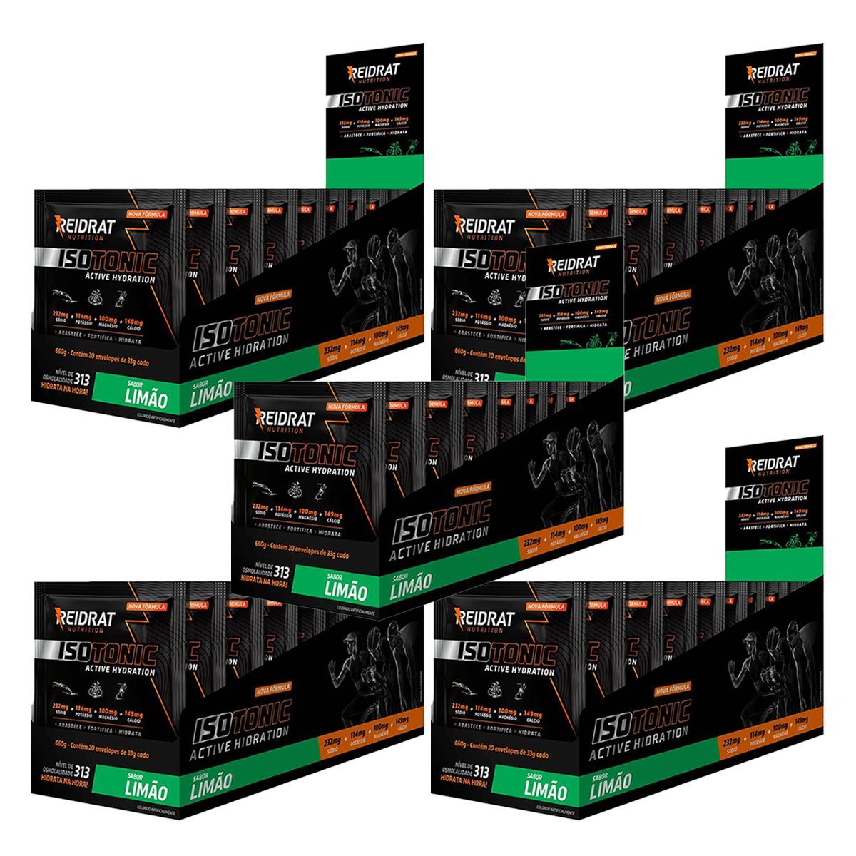 Kit 5X Isotonic Active Hydration - 20 Sach�s de 33g Lim�o - Reidrat