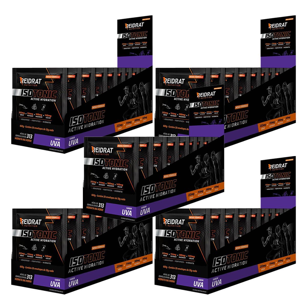 Kit 5X Isotonic Active Hydration - 20 Sach�s de 33g Uva - Reidrat