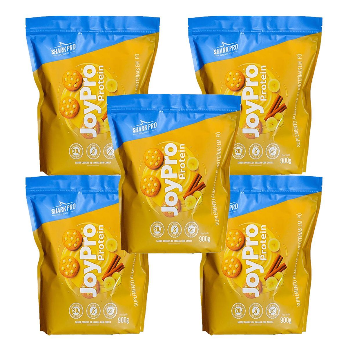 Kit 5X JoyPro Protein - Refil 900g Cookies de Banana com Canela - Shark Pro