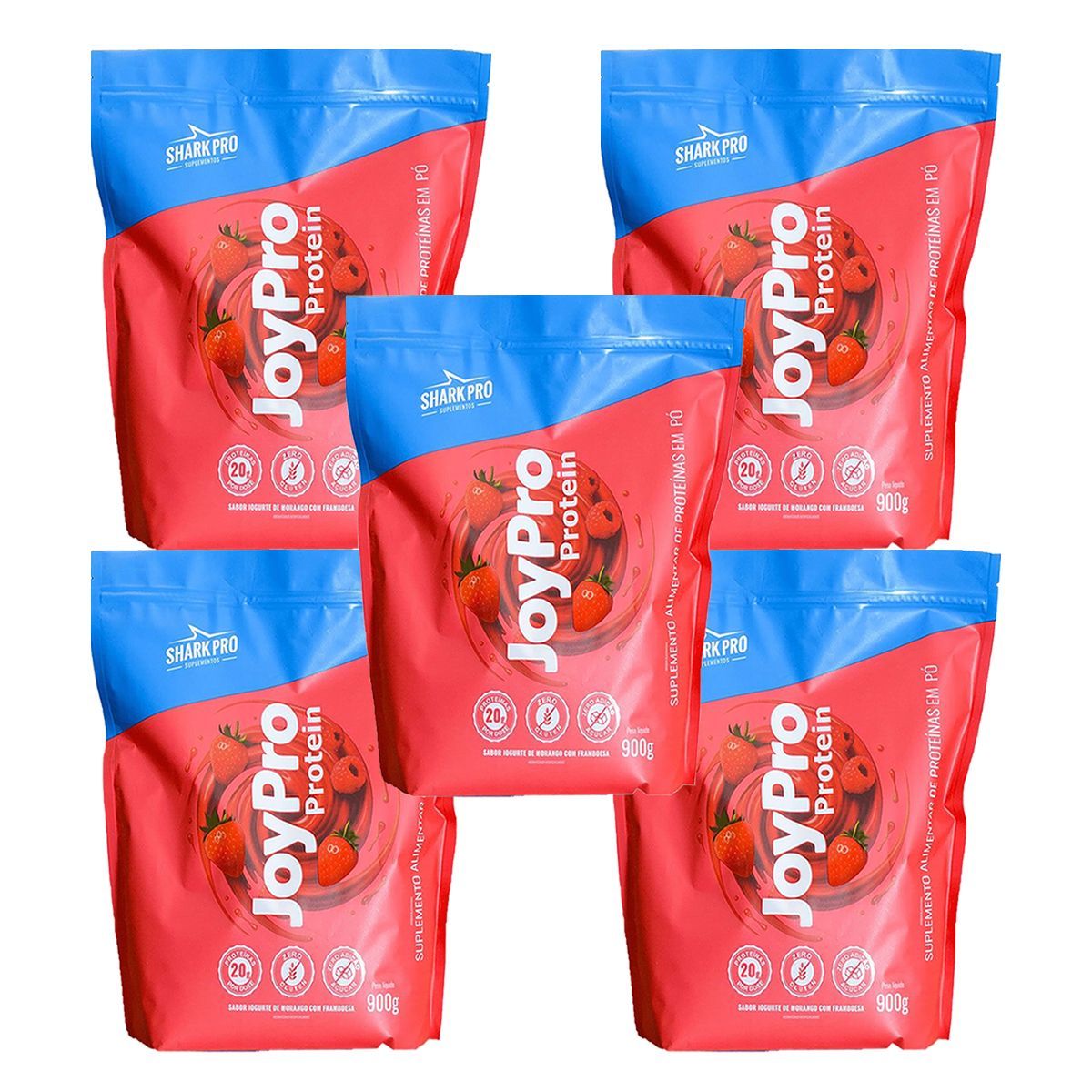 Kit 5X JoyPro Protein - Refil 900g Iogurte de Morango com Framboesa - Shark Pro