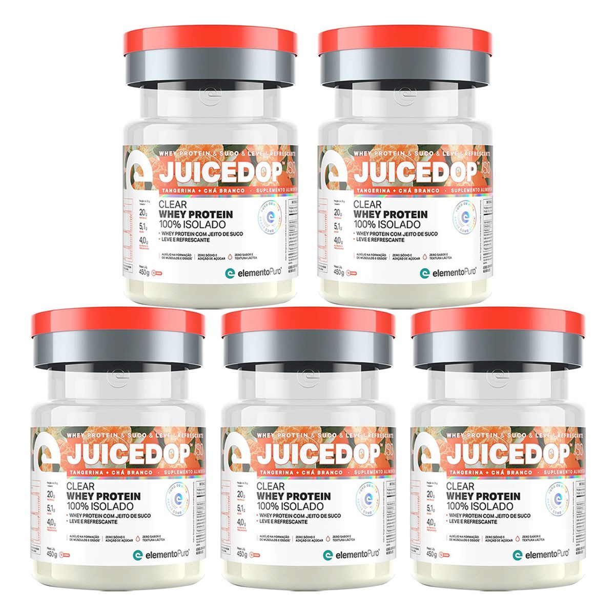 Kit 5X JuiceDop Whey Protein - 450g Tangerina+Ch� Branco - ElementoPuro