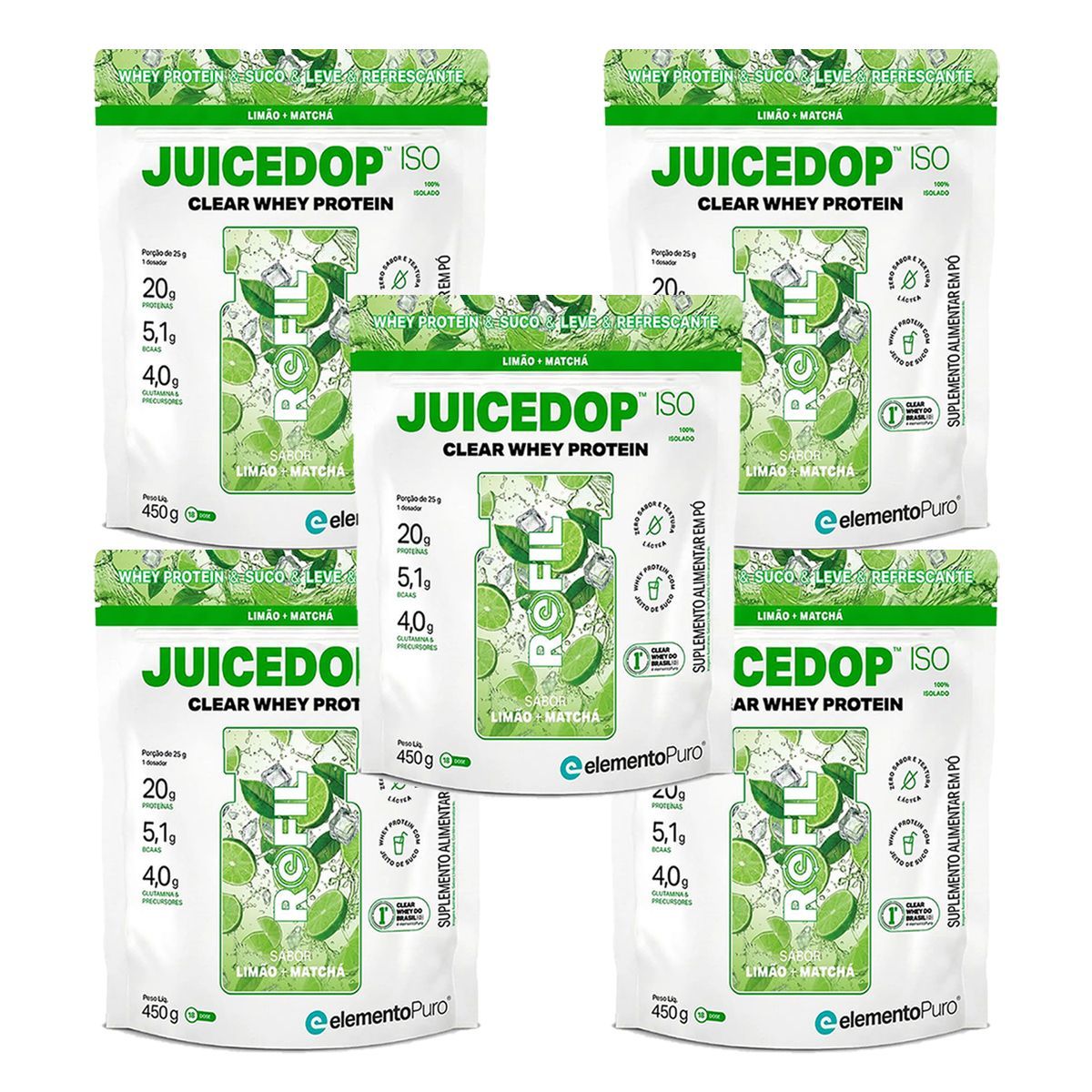 Kit 5X JuiceDop X - Refil 450g Lim�o Com Matcha - ElementoPuro