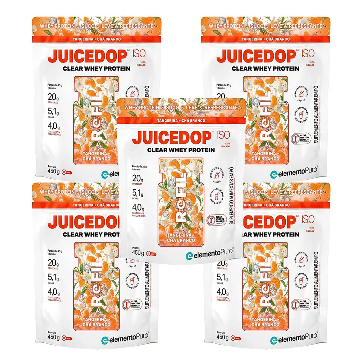 Kit 5X JuiceDop X - Refil 450g Tangerina Com Ch� Branco - ElementoPuro