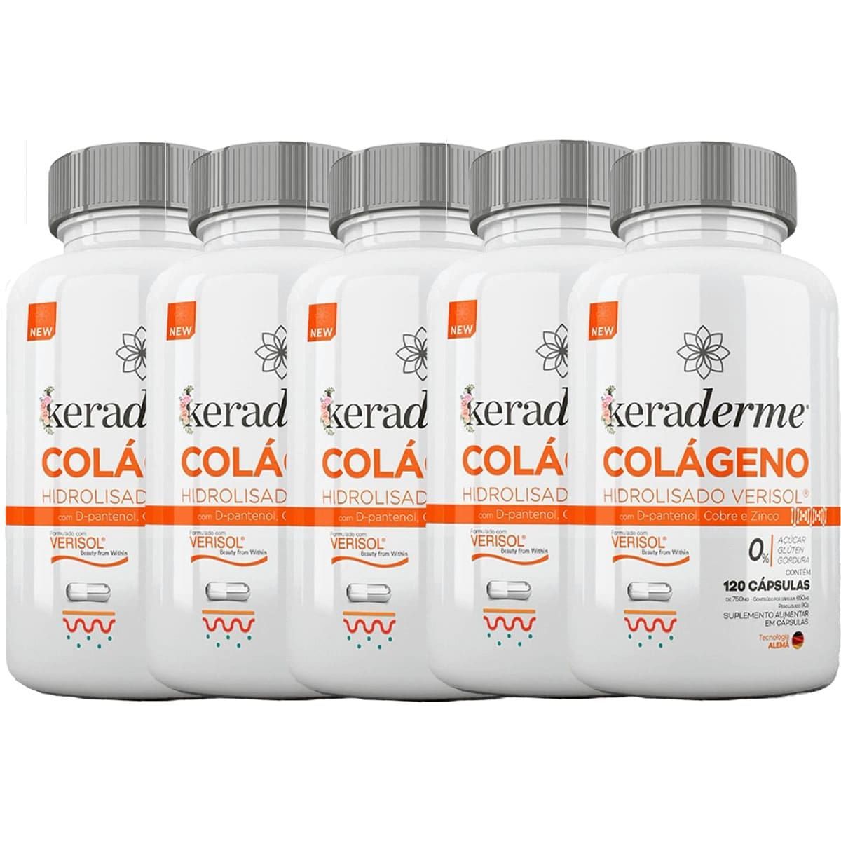 Kit 5X Keraderme Col�geno Verisol - 120 C�psulas - Nutrends