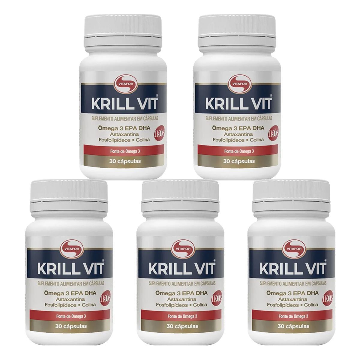 Kit 5X - Krill Vit - �leo de Krill - 30 C�psulas 500mg - Vitafor