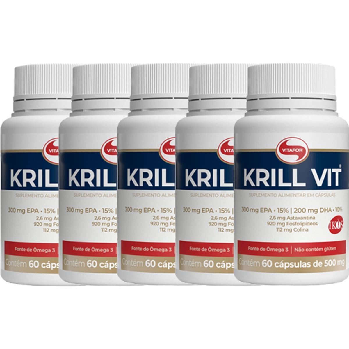 Kit 5X Krill Vit �leo de Krill - 60 C�psulas 500mg - Vitafor
