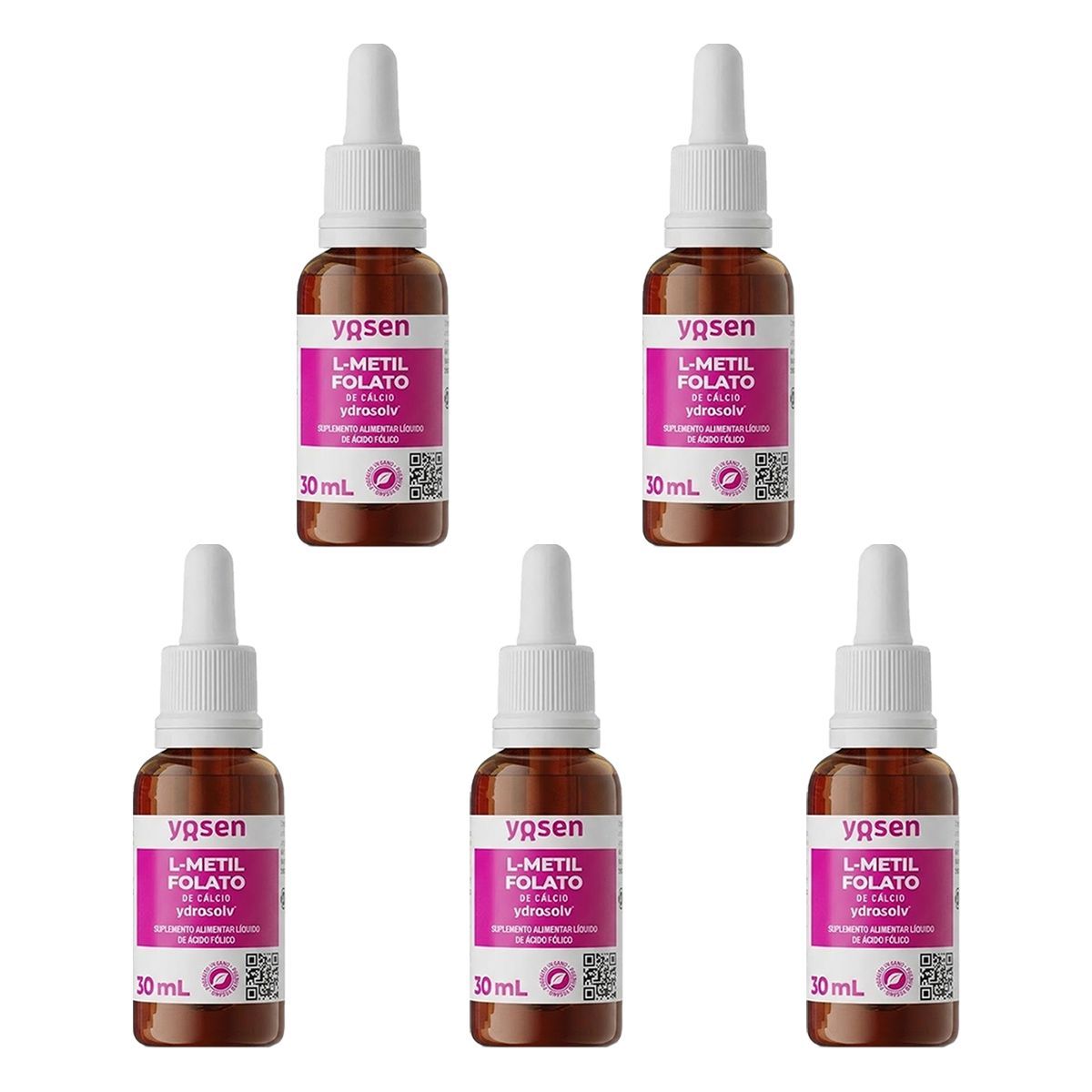 Kit 5X L-Metilfolato de C�lcio Ydrosolv - 30ml Gotas Laranja - Yosen