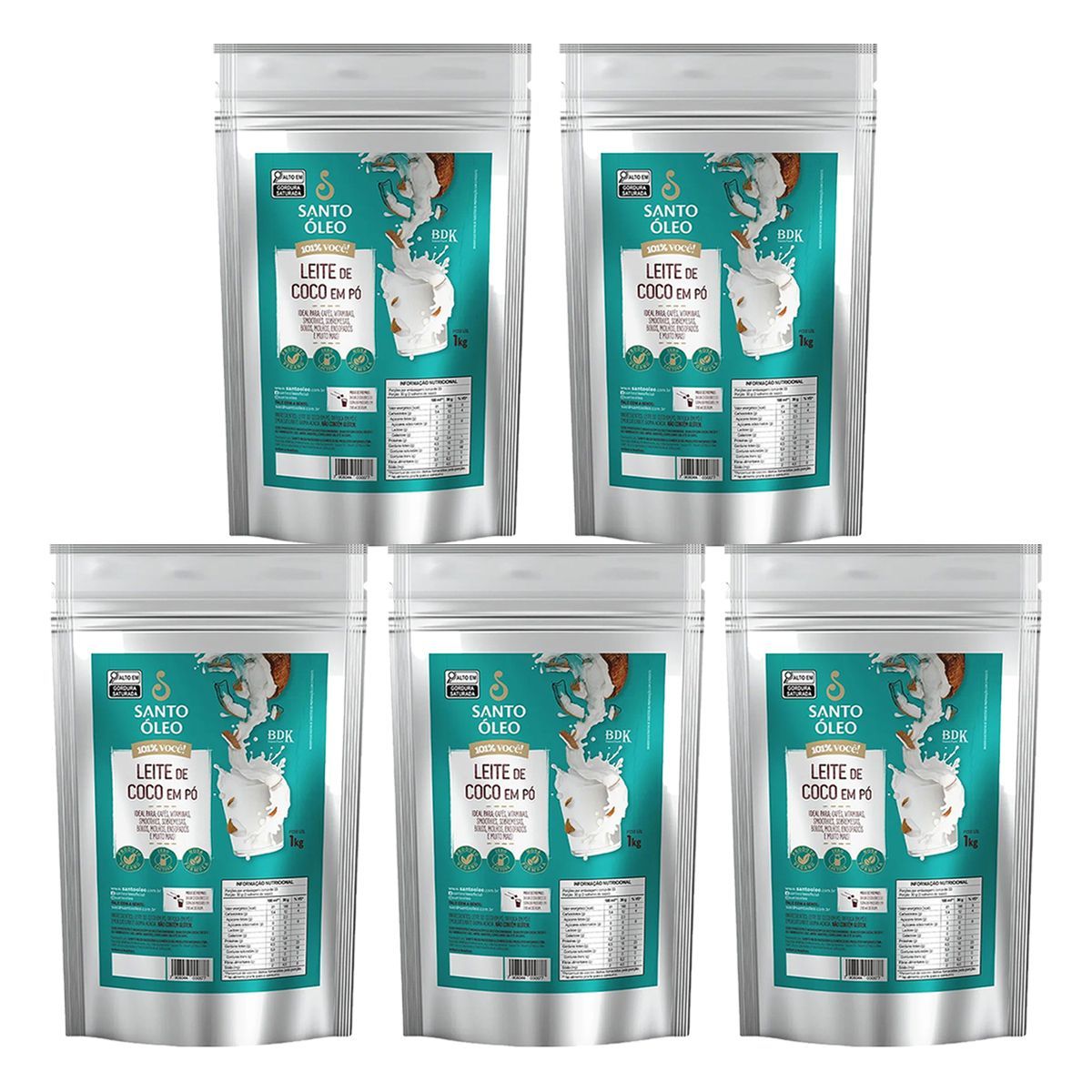 Kit 5X Leite de Coco em P� - 1000g Natural - Santo �leo