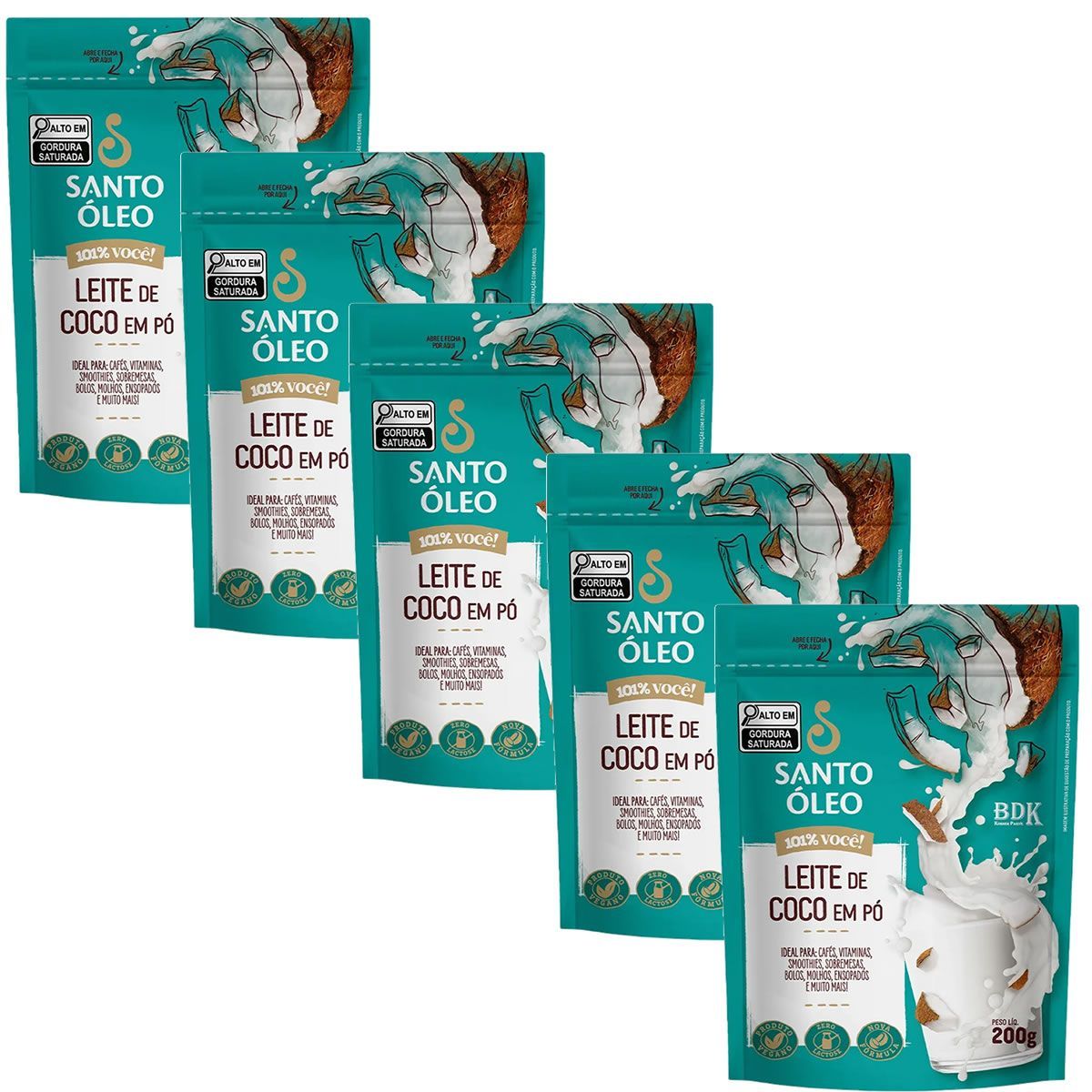 Kit 5X Leite De Coco em P� - 200g - Santo �leo