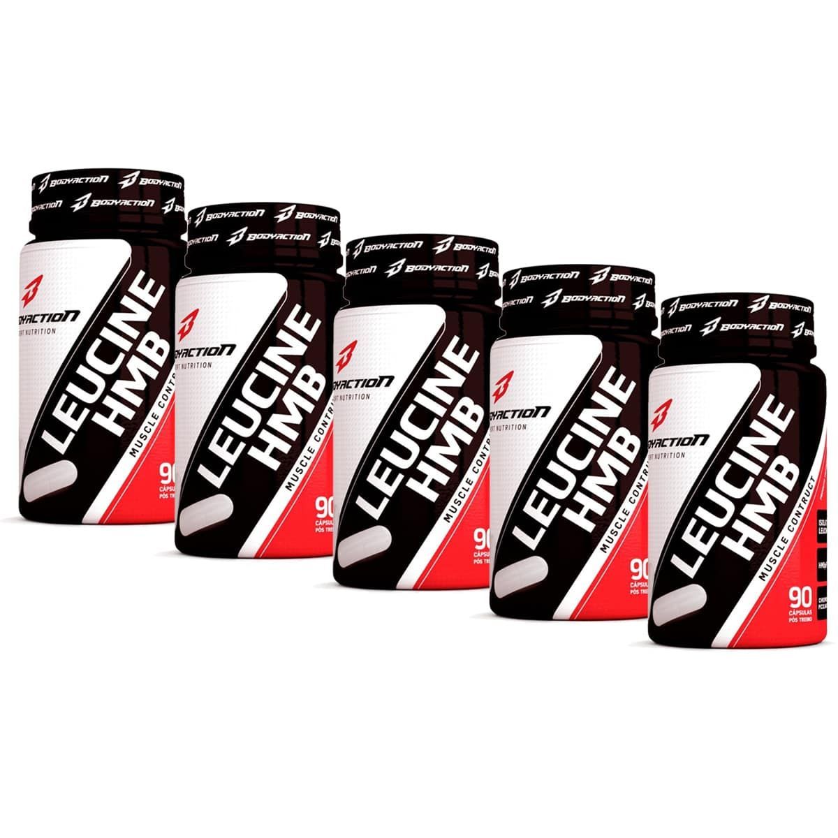 Kit 5X Leucine HMB P�s Treino - 90 C�psulas - BodyAction