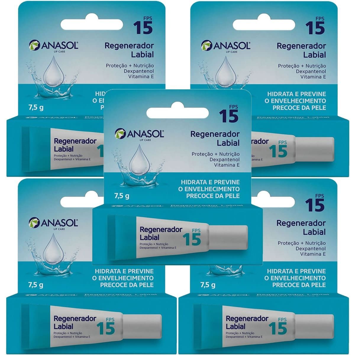 Kit 5X Lip Care Regenerador Labial - 7,5g FPS 15 - Anasol