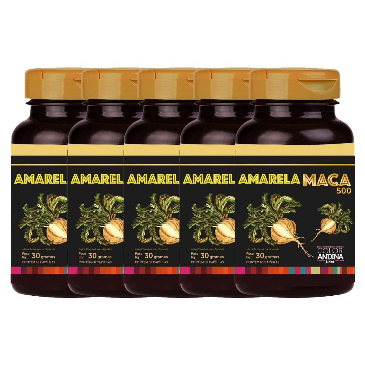 Kit 5X Maca Peruana - 60 C�psulas - Color Andina