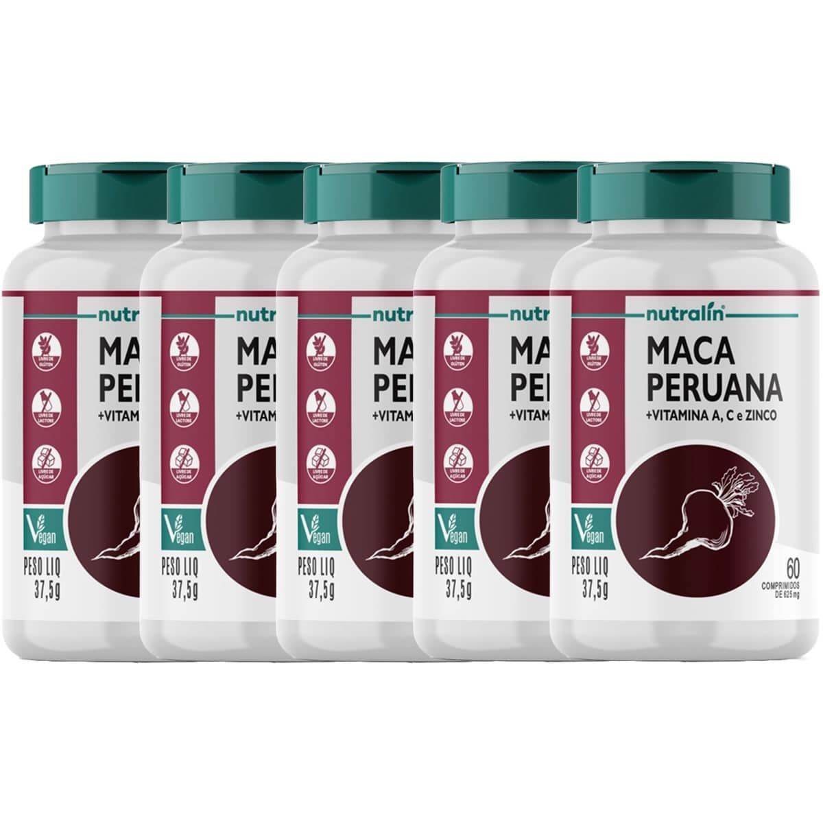 Kit 5X Maca Peruana com Vitamina A, C e Zinco - 60 Comprimidos - Nutralin