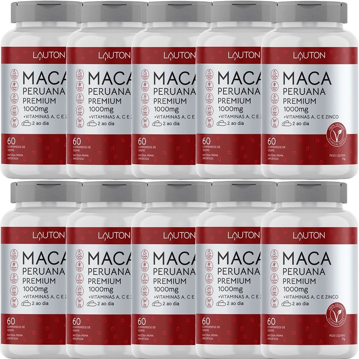 Kit 5X Maca Peruana Premium 1000mg - 60 Comprimidos - Lauton Nutrition
