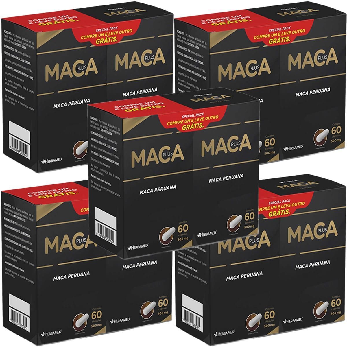Kit 5X Maca Plus Special Pack - 60 C�psulas + 60 C�psulas Gr�tis - Herbamed