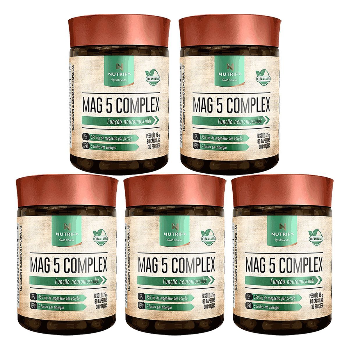 Kit 5X Mag 5 Complex - 90 C�psulas - Nutrify