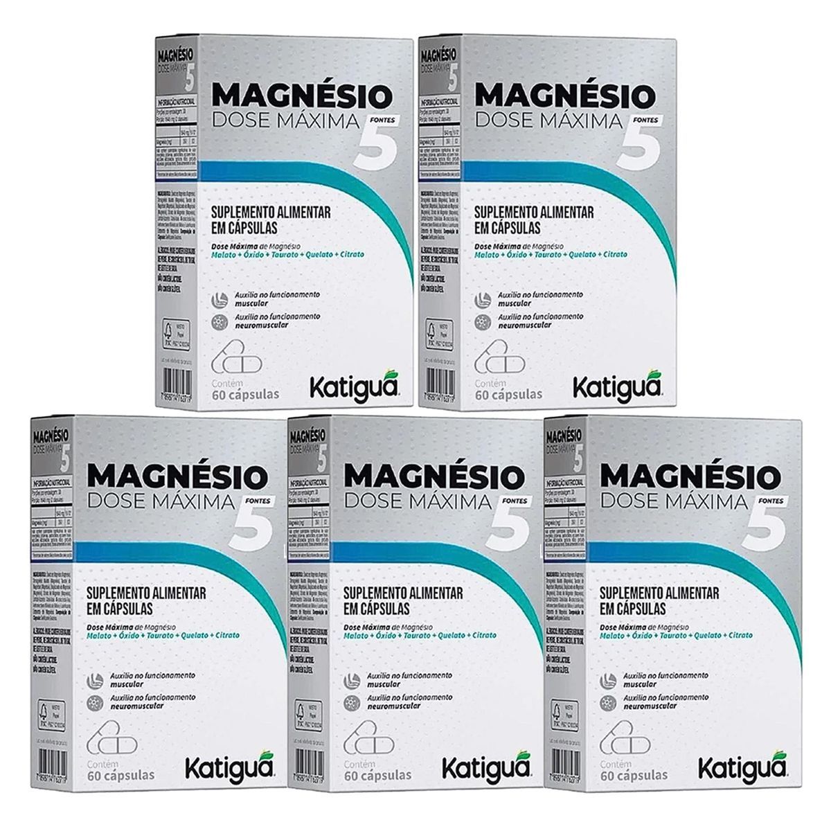 Kit 5X Magn�sio 5 Dose M�xima - 60 C�psulas - Katigu�