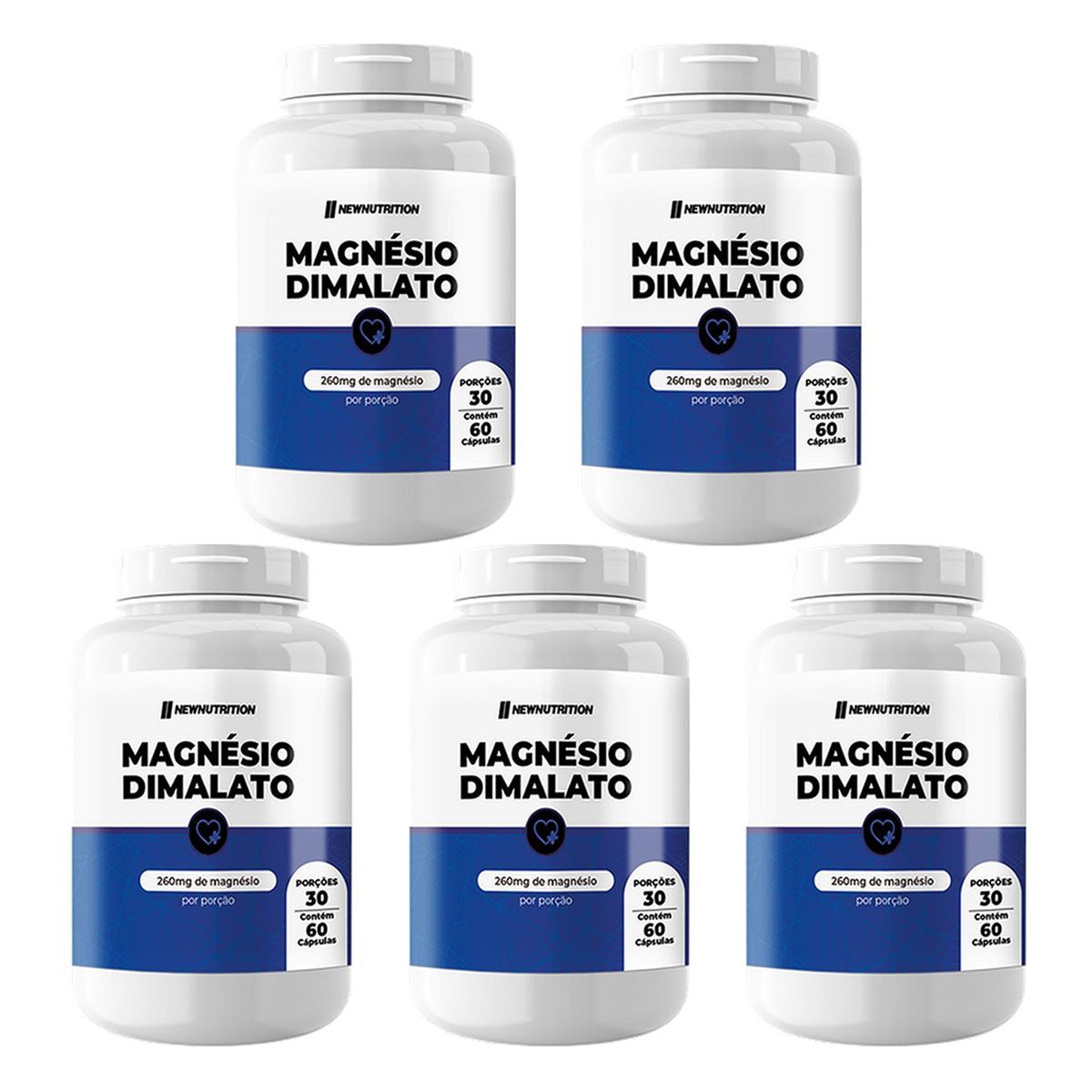 Kit 5X Magn�sio Dimalato - 60 C�psulas - NewNutrition