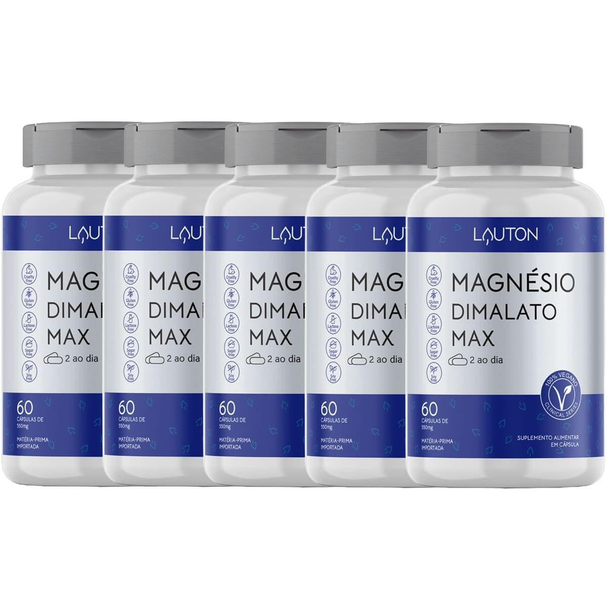 Kit 5X Magn�sio Dimalato Max - 60 C�psulas - Lauton Nutrition
