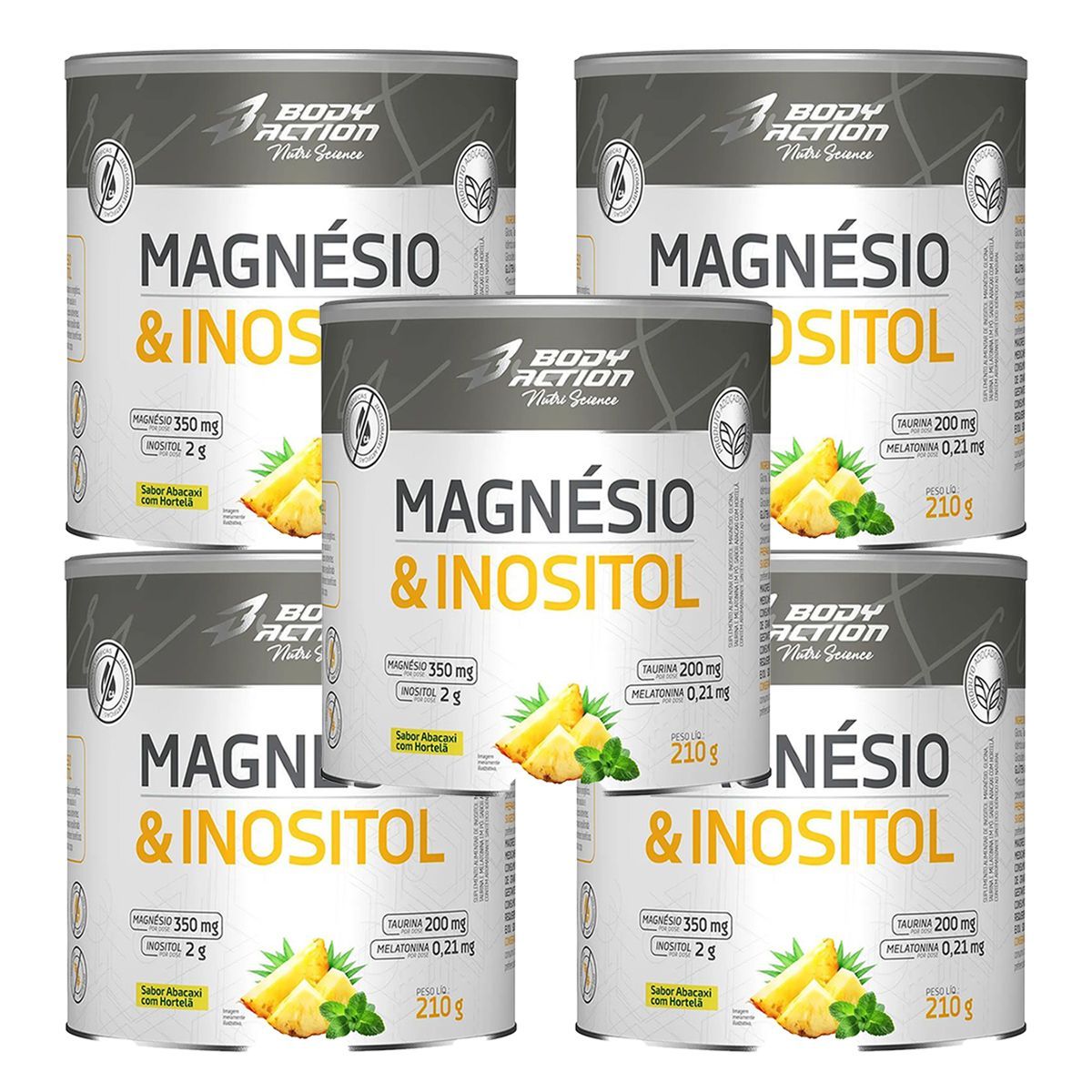 Kit 5X Magnesio & Inositol - 210g Abacaxi Com Hortel� - Body Action