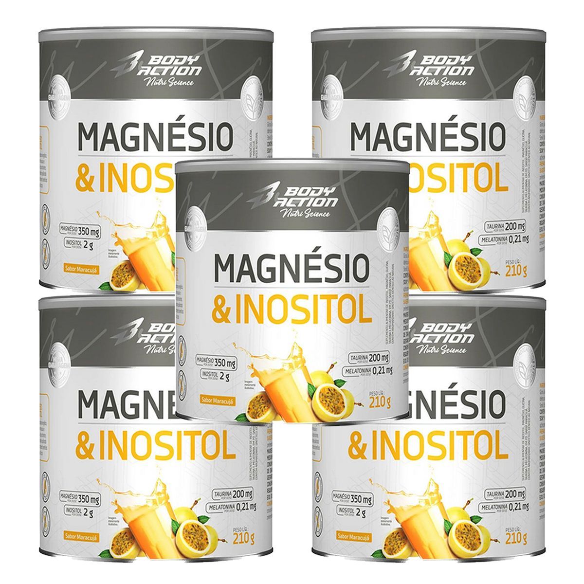 Kit 5X Magnesio & Inositol - 210g Maracuj� - Body Action
