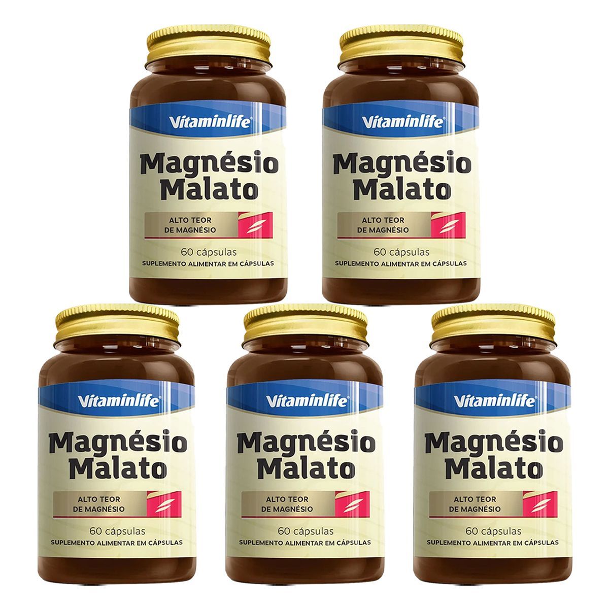 Kit 5X Magn�sio Malato - 60 C�psulas - VitaminLife