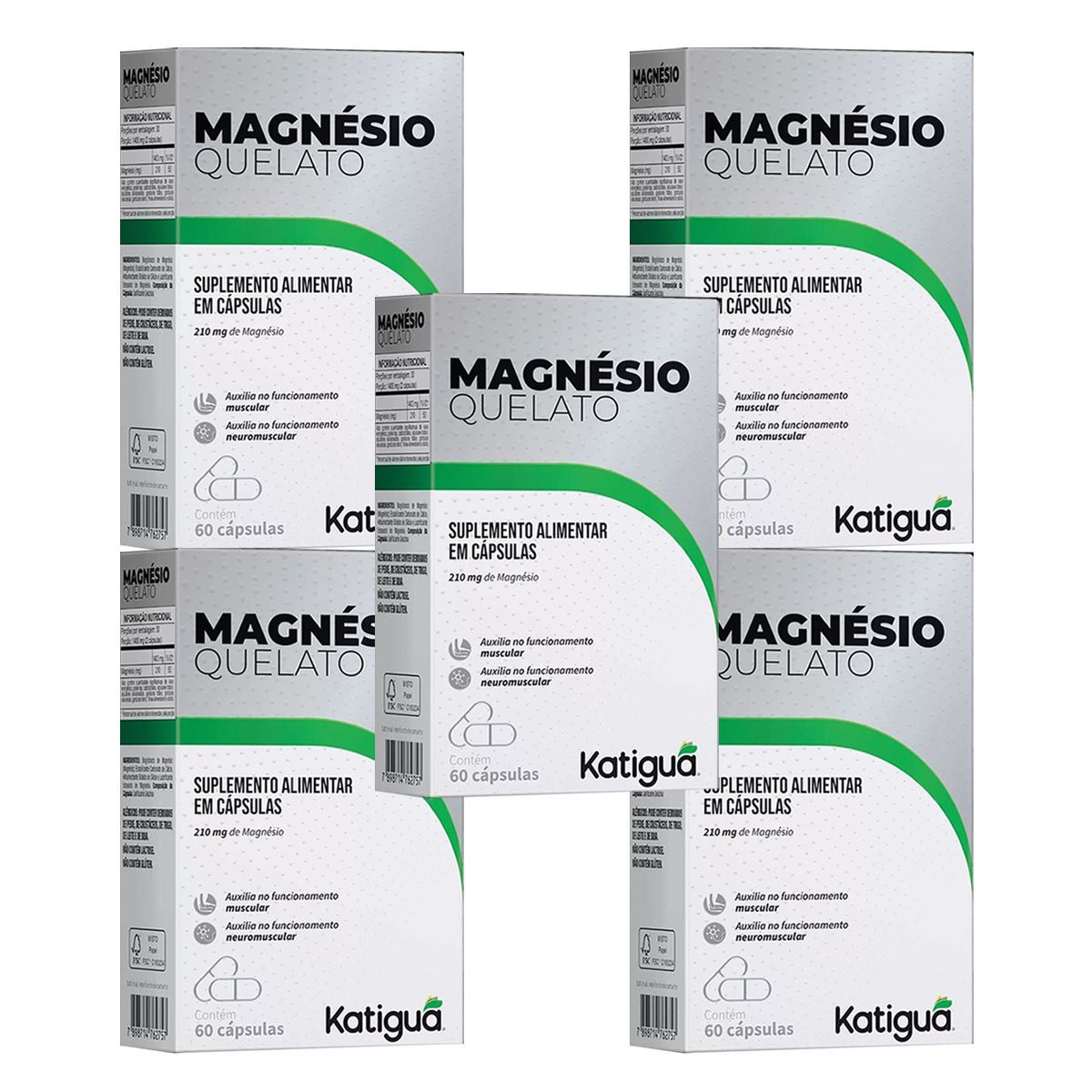 Kit 5X Magn�sio Quelato - 60 C�psulas - Katigu�