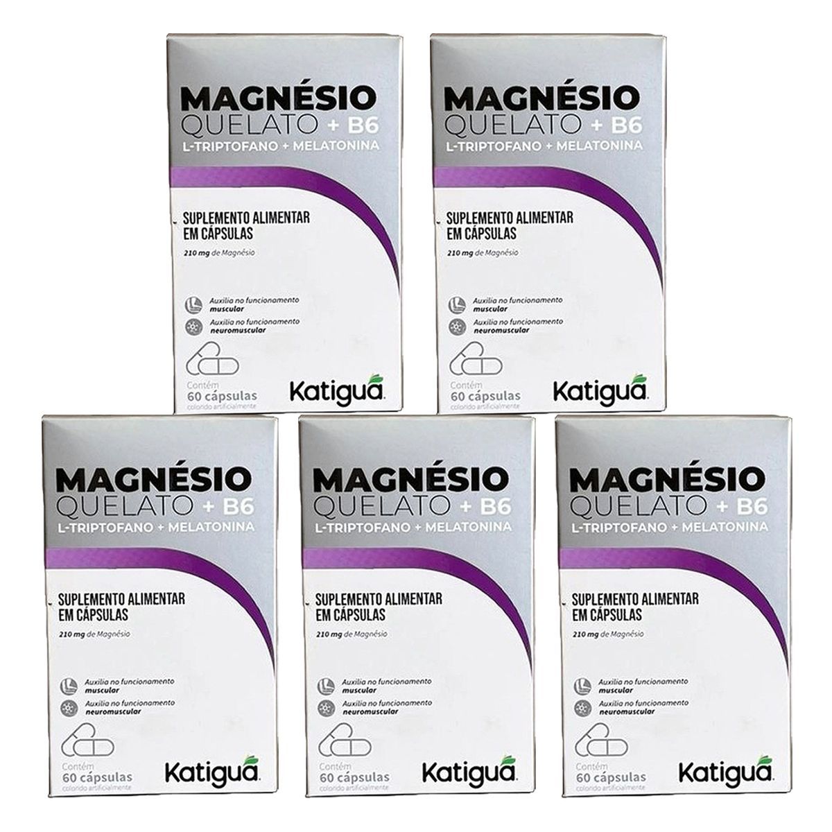 Kit 5X Magn�sio Quelato + L-Triptofano + Melatonina - 60 C�psulas - Katigu�