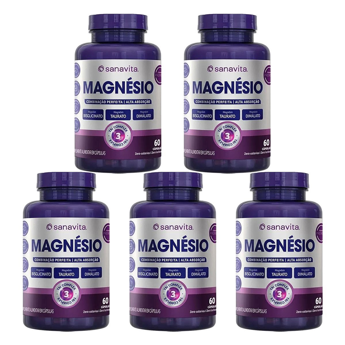 Kit 5X Magn�sio Tri Complex - 60 C�psulas - Sanavita