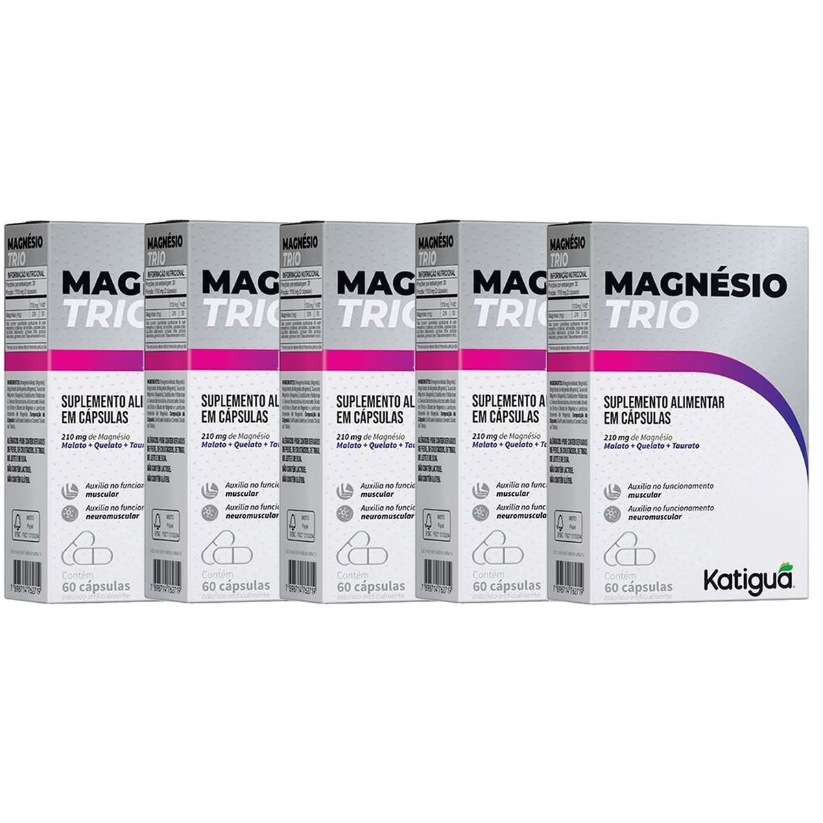 Kit 5X Magn�sio Trio - 60 C�psulas - Katigu�
