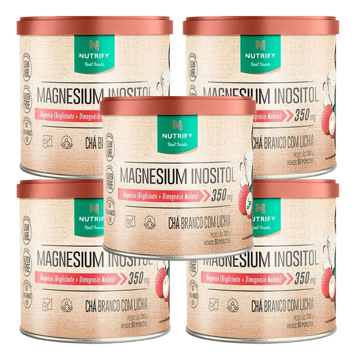 Kit 5X Magnesium Inositol - 300g Ch� Branco com Lichia - Nutrify