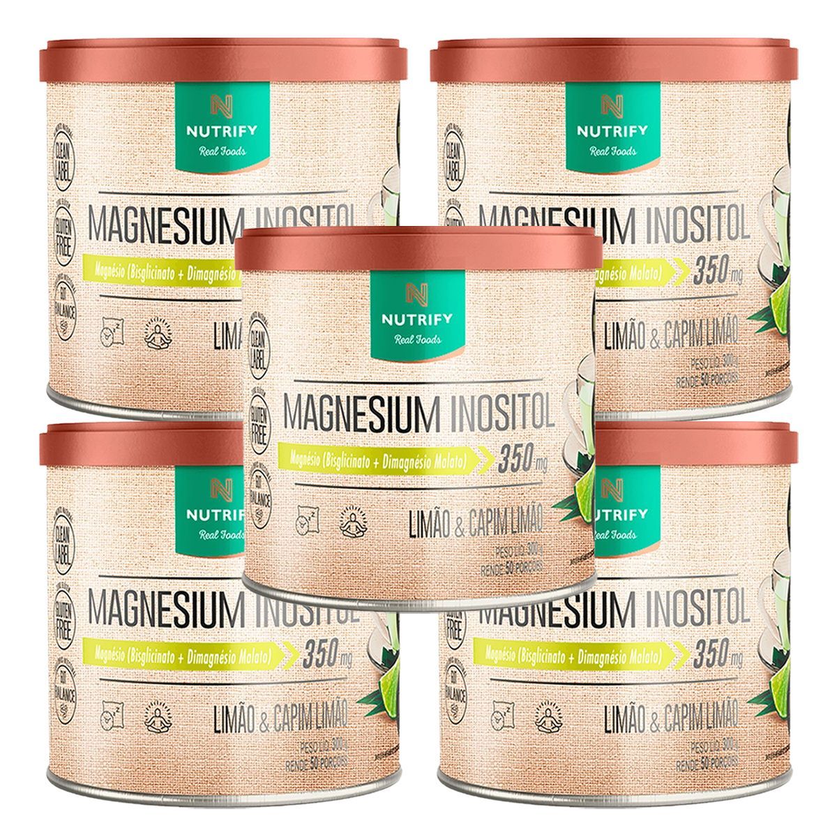 Kit 5X Magnesium Inositol - 300g Lim�o e Capim Lim�o - Nutrify
