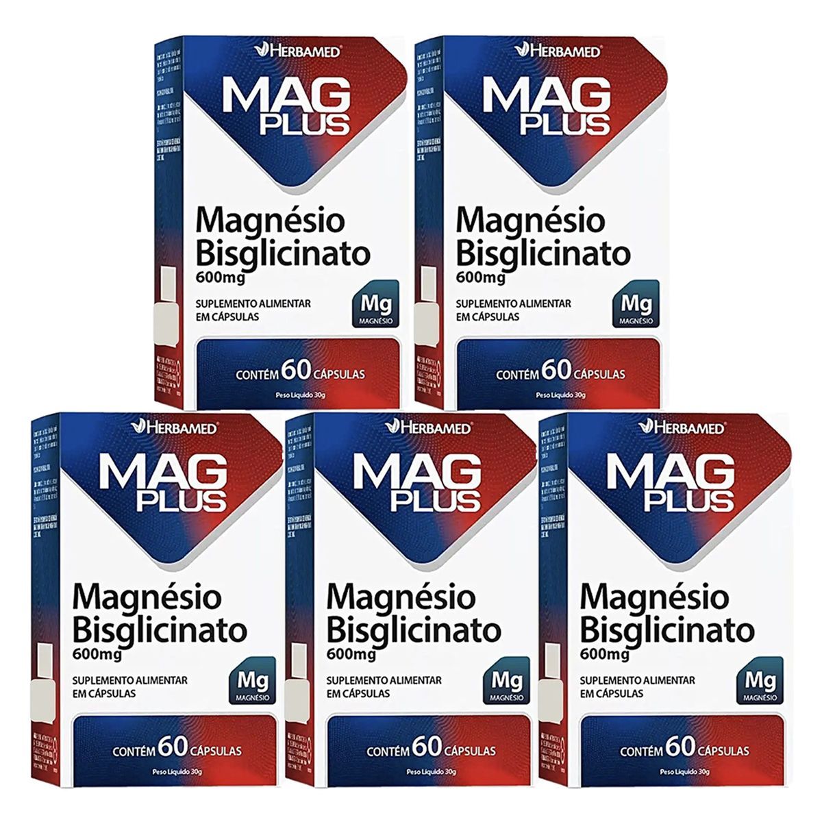 Kit 5X MagPlus Magn�sio Bisglicinato - 60 C�psulas - Herbamed