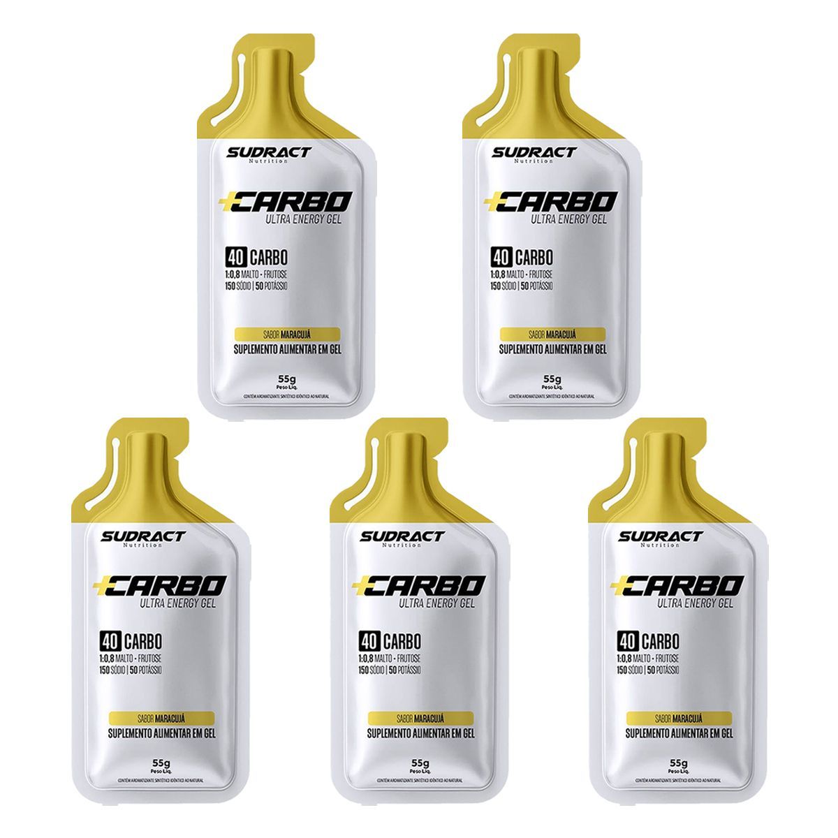 Kit 5X Mais Carbo Gel - 1 Sach� 55g Maracuj� - Sudract
