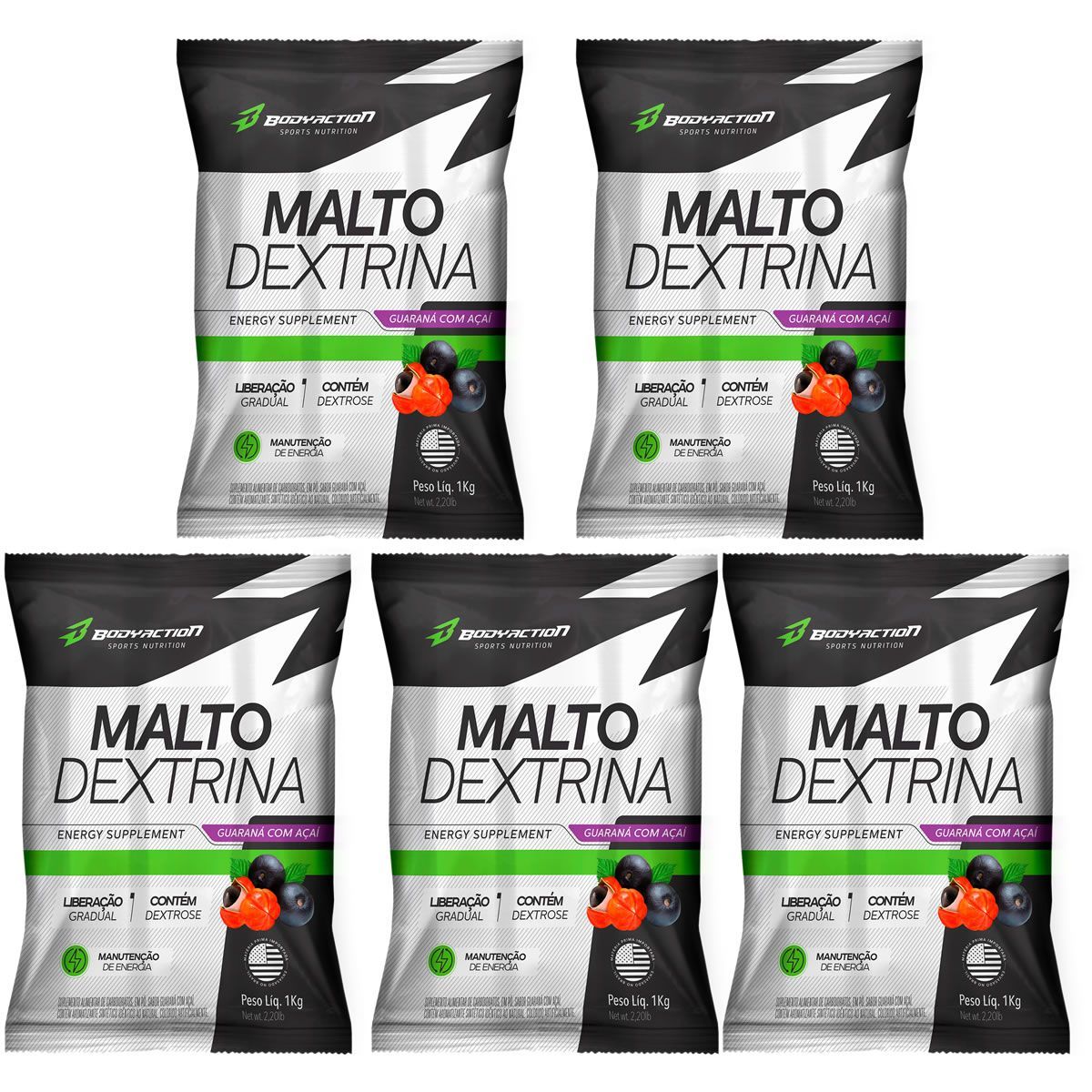 Kit 5X Malto Dextrin - 1000g Refil Guarana com A�a� - BodyAction
