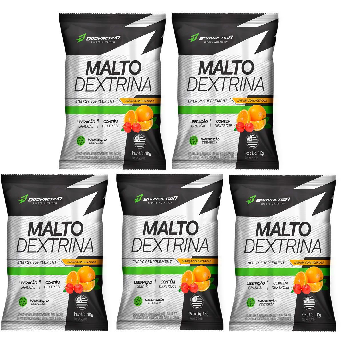 Kit 5X Malto Dextrin - 1000g Refil Laranja com Acerola - BodyAction