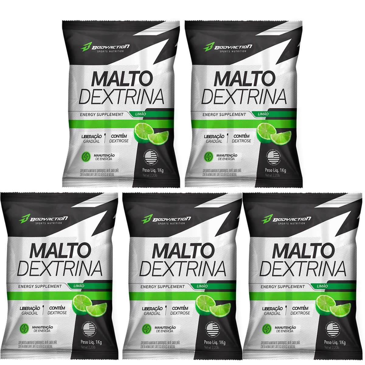 Kit 5X Malto Dextrin - 1000g Refil Lim�o - BodyAction