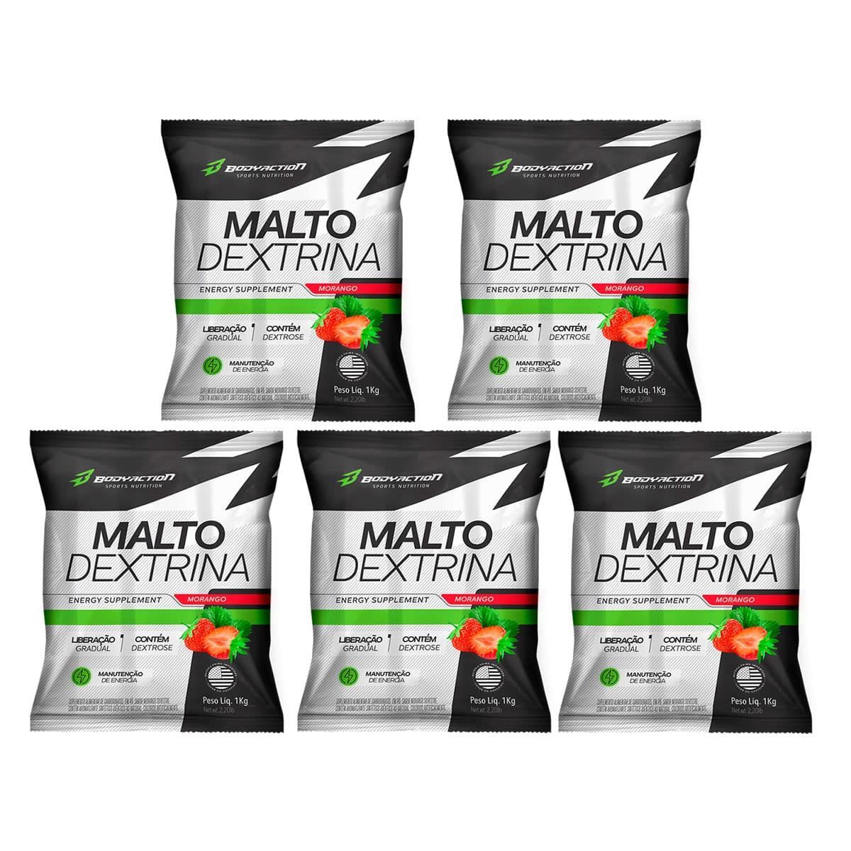 Kit 5X Malto Dextrin - 1000g Refil Morango Silvestre - BodyAction