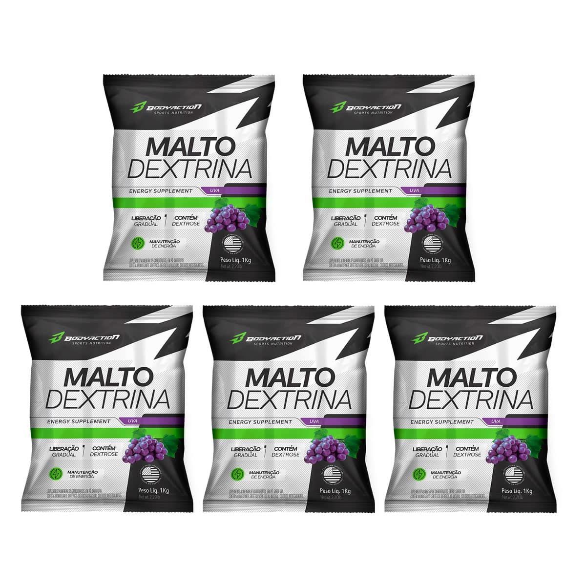Kit 5X Malto Dextrin - 1000g Refil Uva - BodyAction