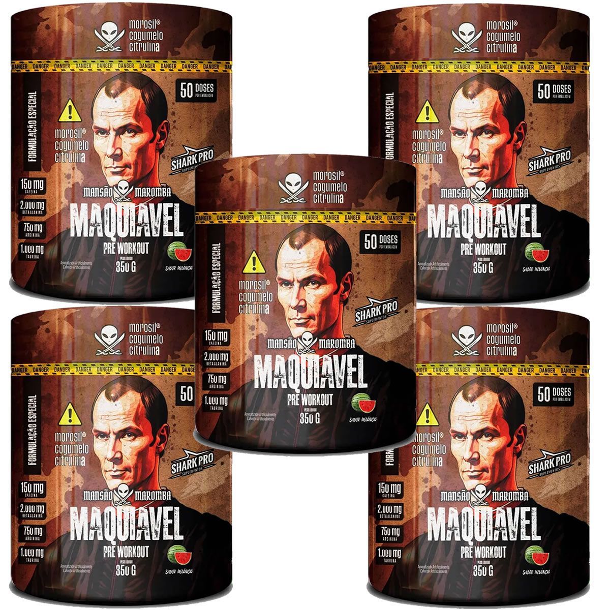 Kit 5X Maquiavel - Pr� Treino 350g Melancia - Shark Pro