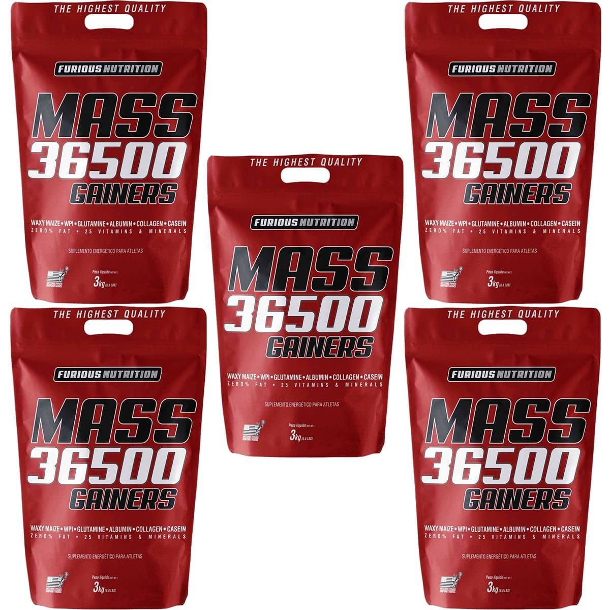 Kit 5X Mass 36500 Gainers - 3000g Sorvete de Baunilha - Furious Nutrition