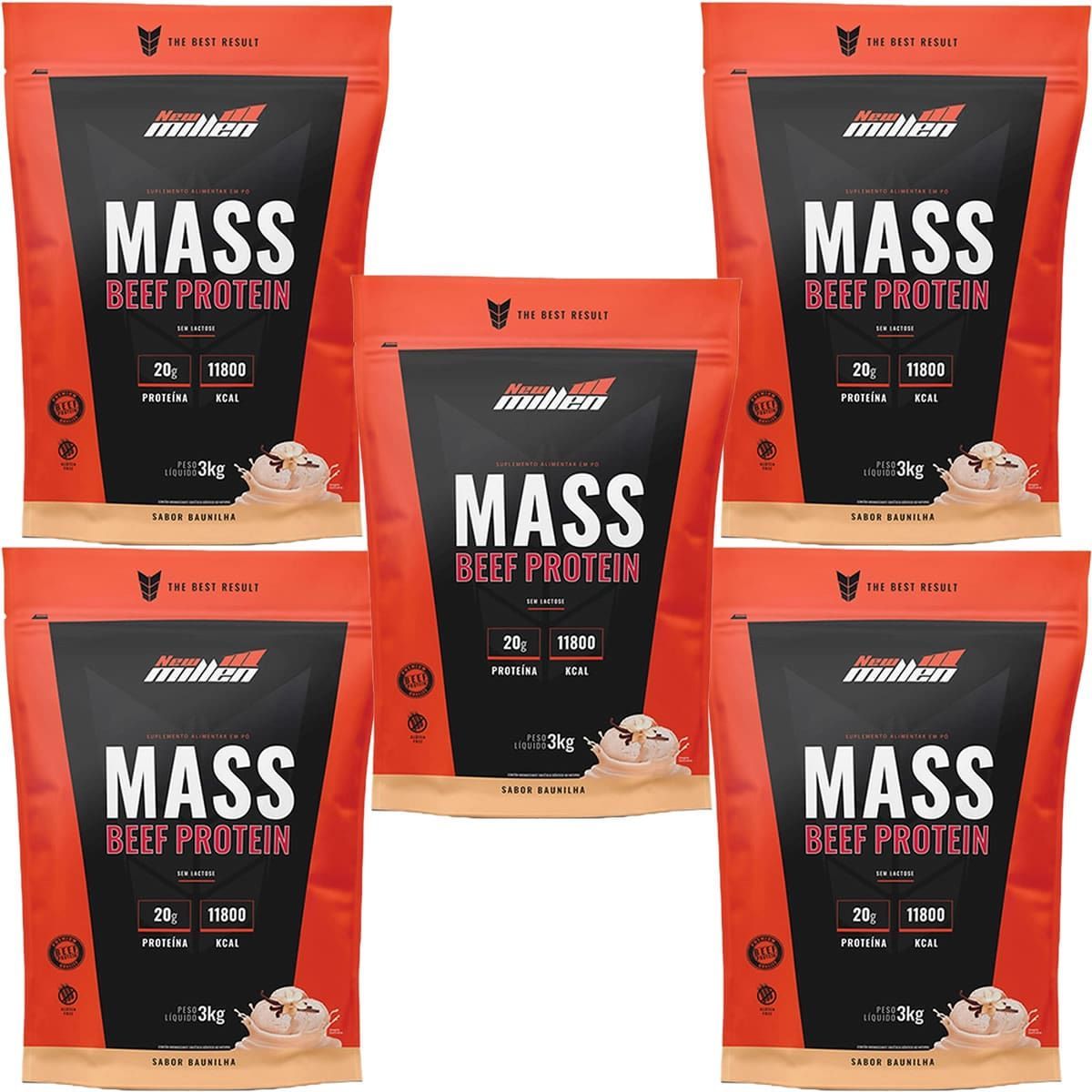 Kit 5X Mass Beef Protein - 3000g Refil Baunilha - New Millen