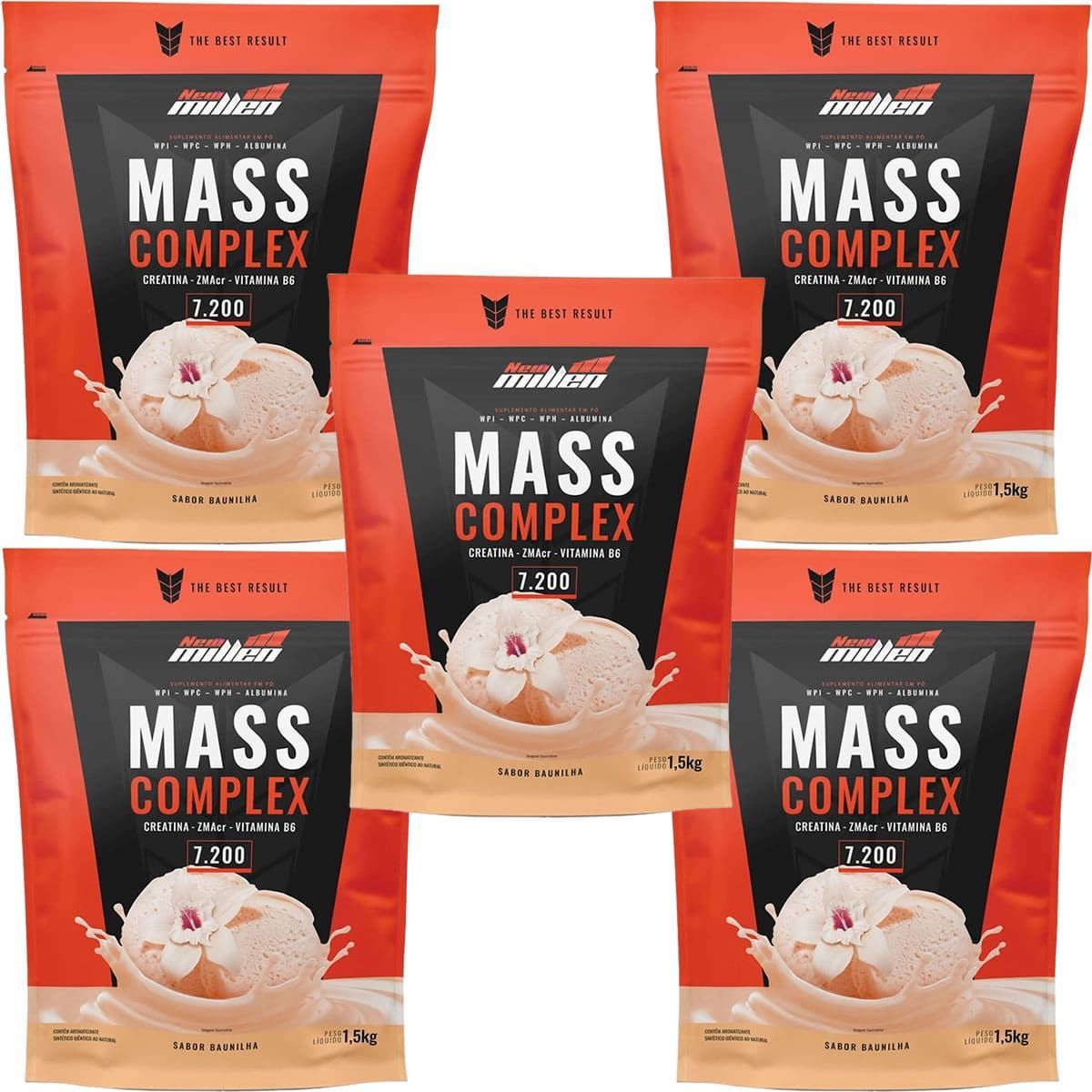 Kit 5X Mass Complex - 1500g Refil Baunilha - New Millen